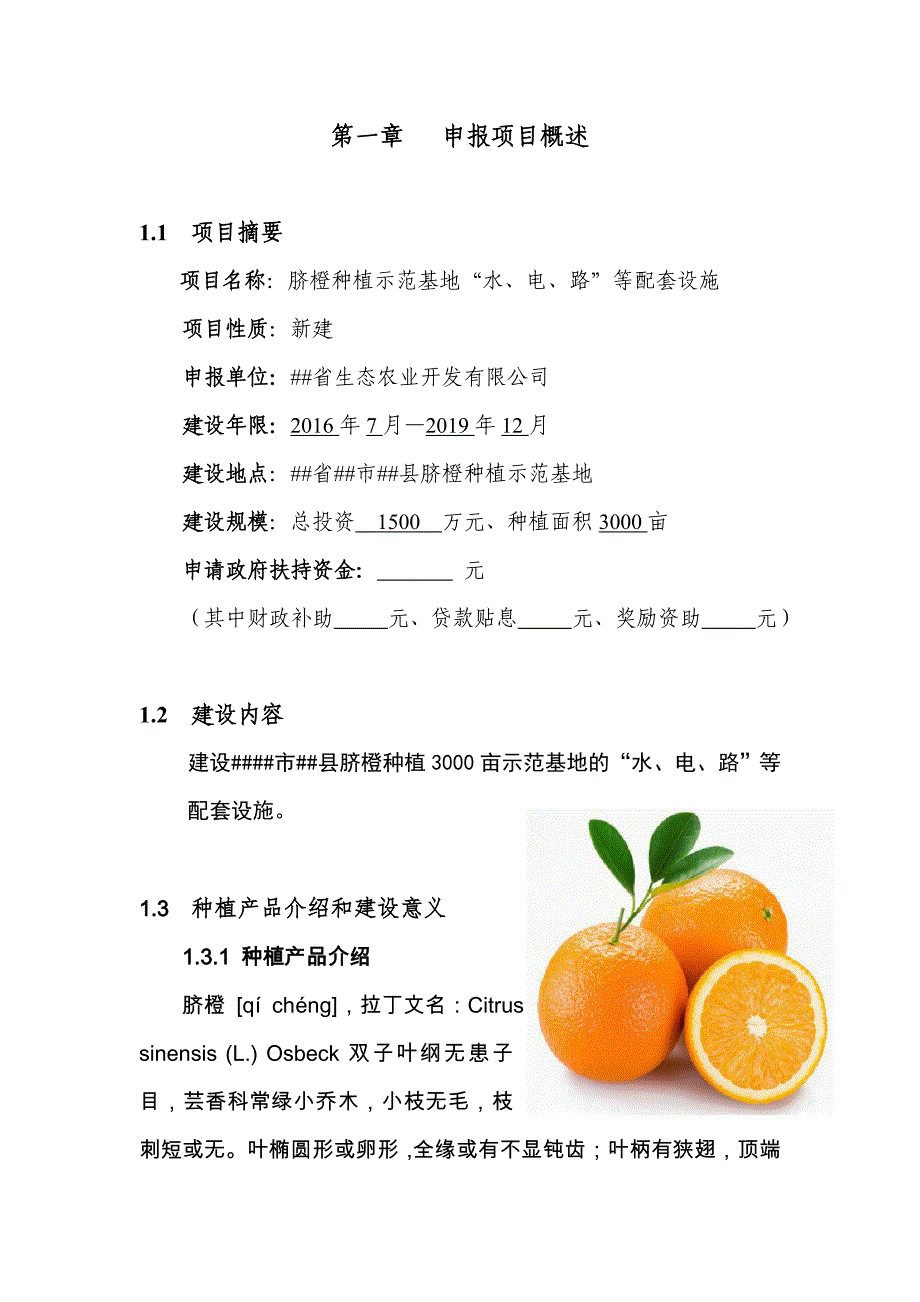 脐橙种植示范基地建设水、电、路等配套设施项目资金申请报告_第2页