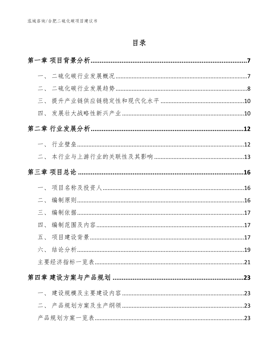 合肥二硫化碳项目建议书_第1页