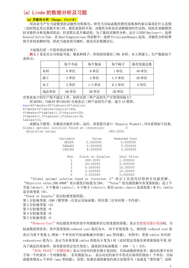 天大运筹学相关软件lindo案例.doc