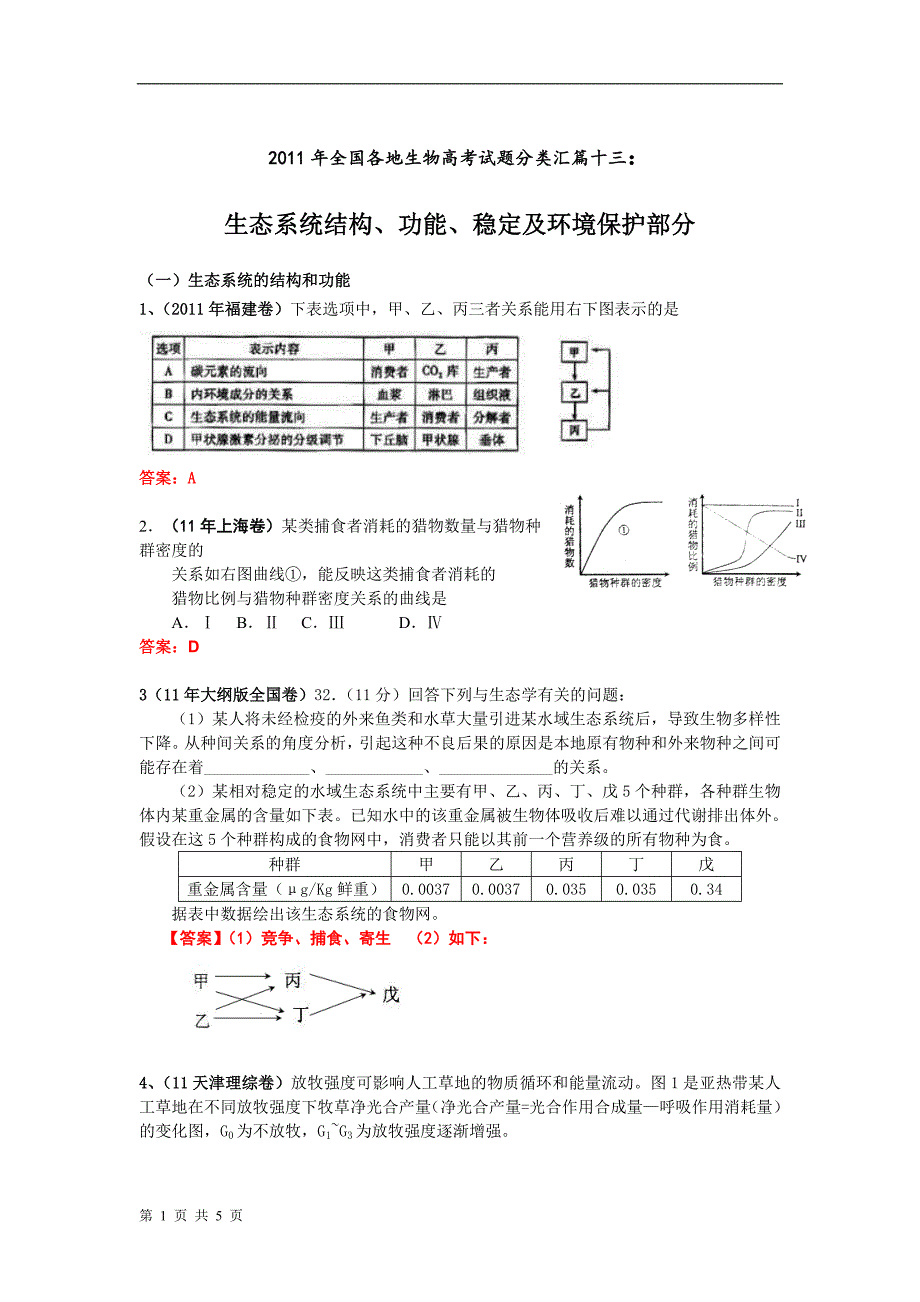 汇篇十三：生态系统结构、功能、稳定及环境保护部分.doc_第1页