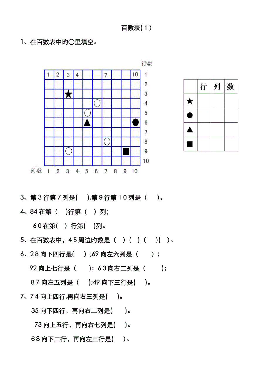 百数表练习题汇总_第1页