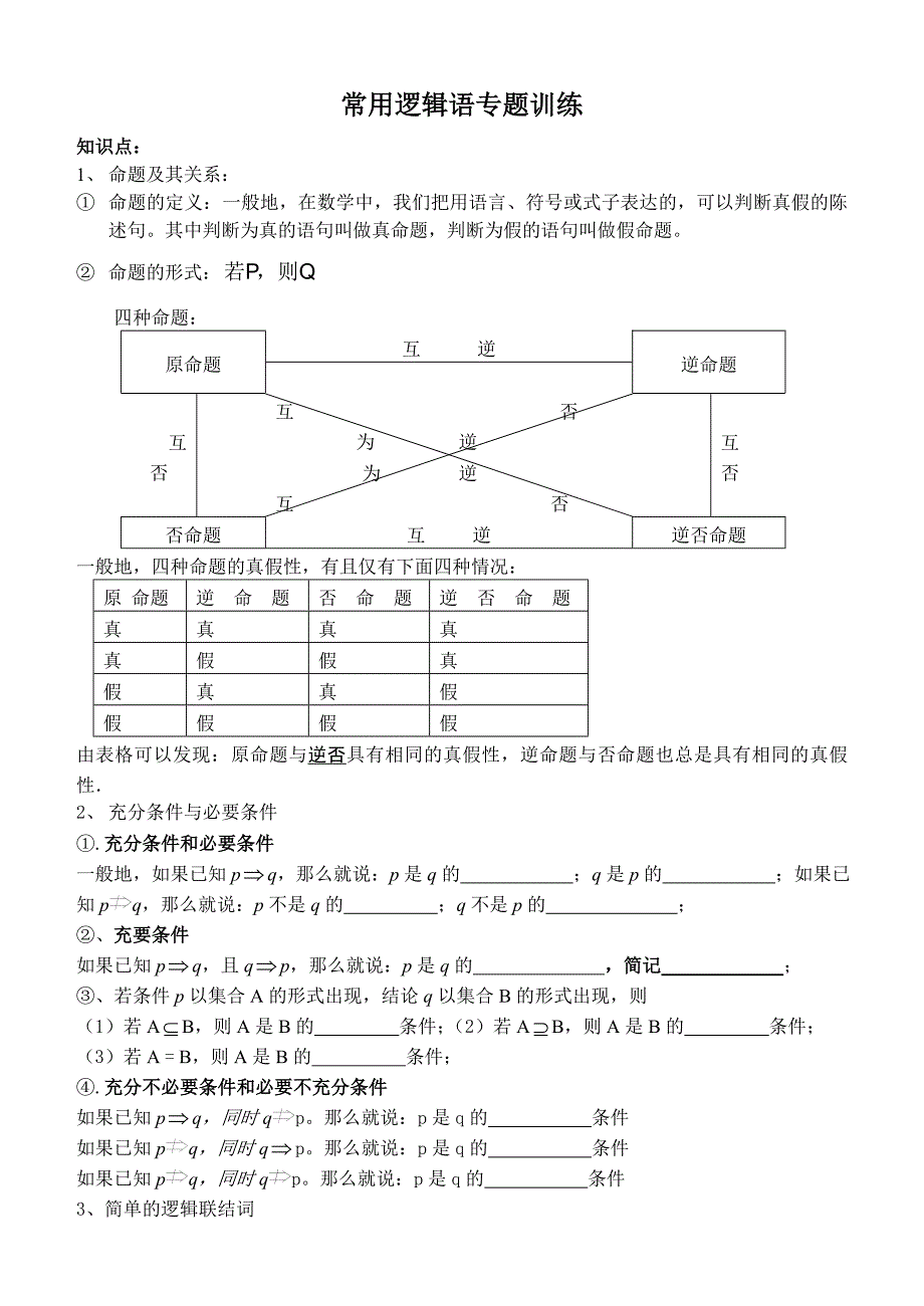 常用逻辑语专题训练_第1页