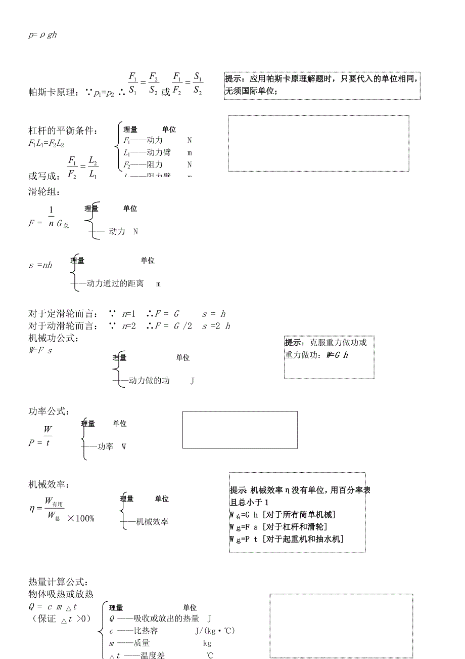 人教版 初中物理 公式大全_第2页