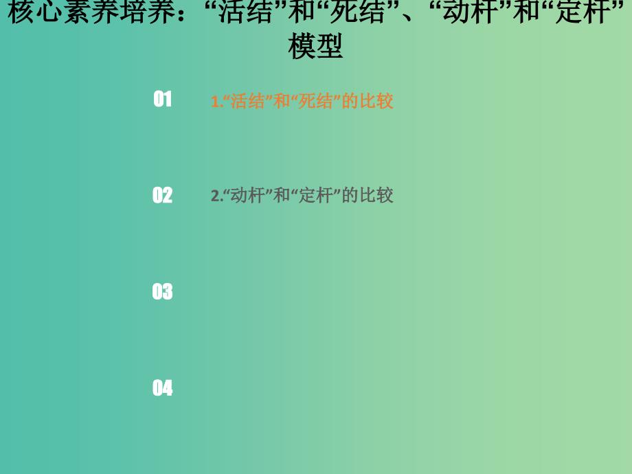 2019版高考物理总复习 第二章 相互作用 2-2-3 核心素养培养“活结”和“死结”、“动杆”和“定杆”模型课件.ppt_第1页