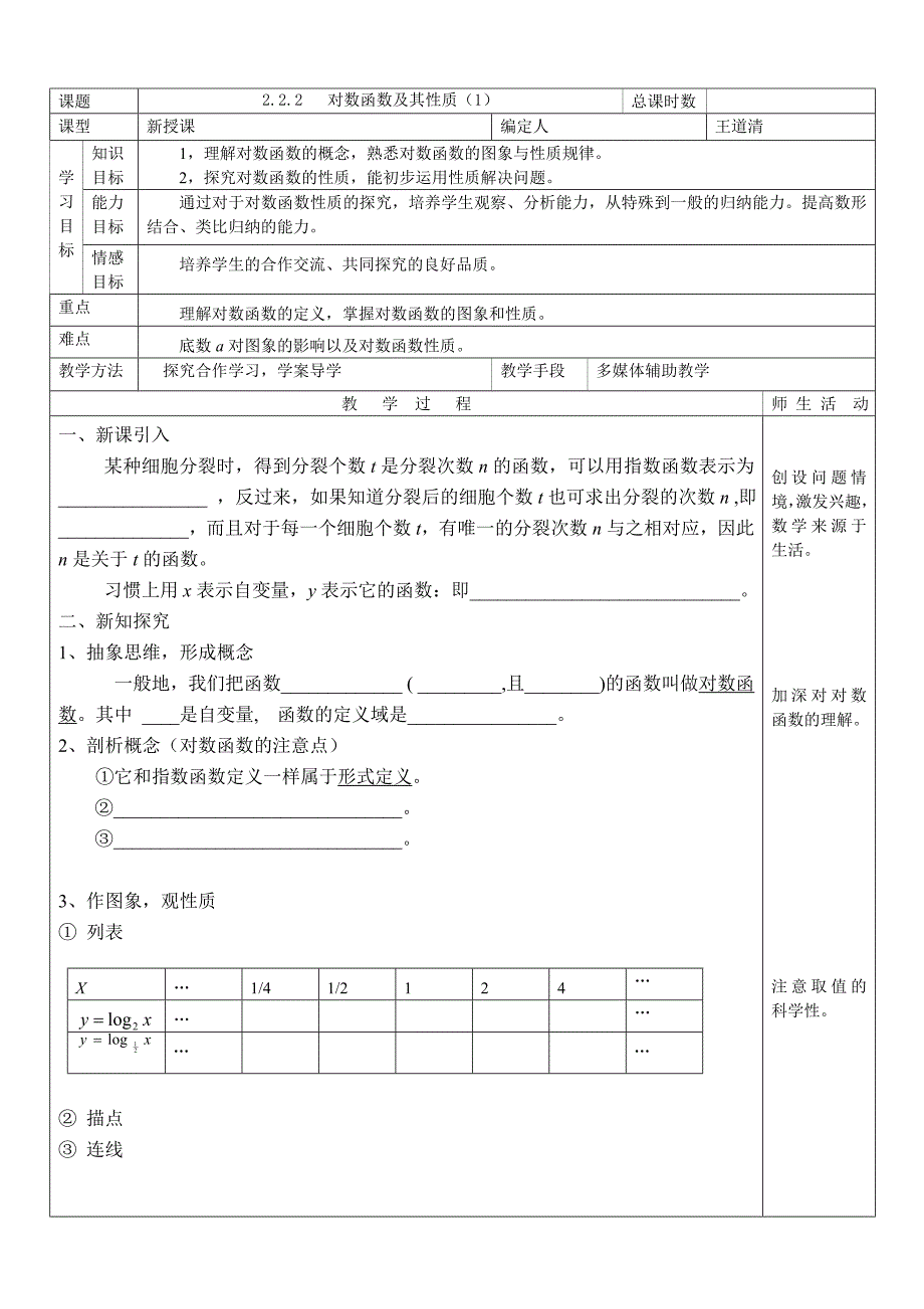 对数函数图象与性质学案2015(教育精品)_第1页