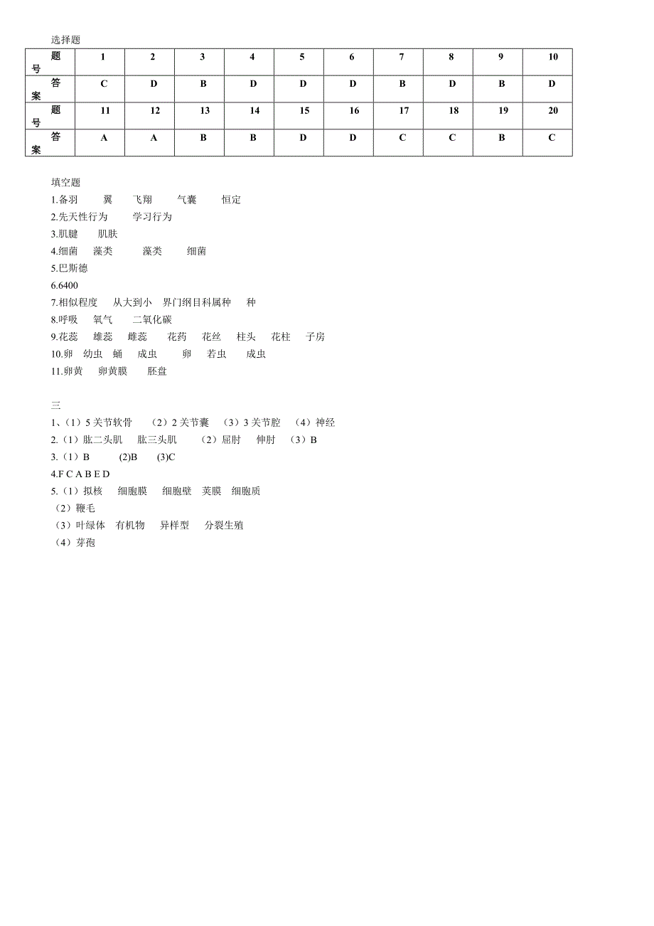 人教版八年级上册生物期末考试卷带答案_第3页