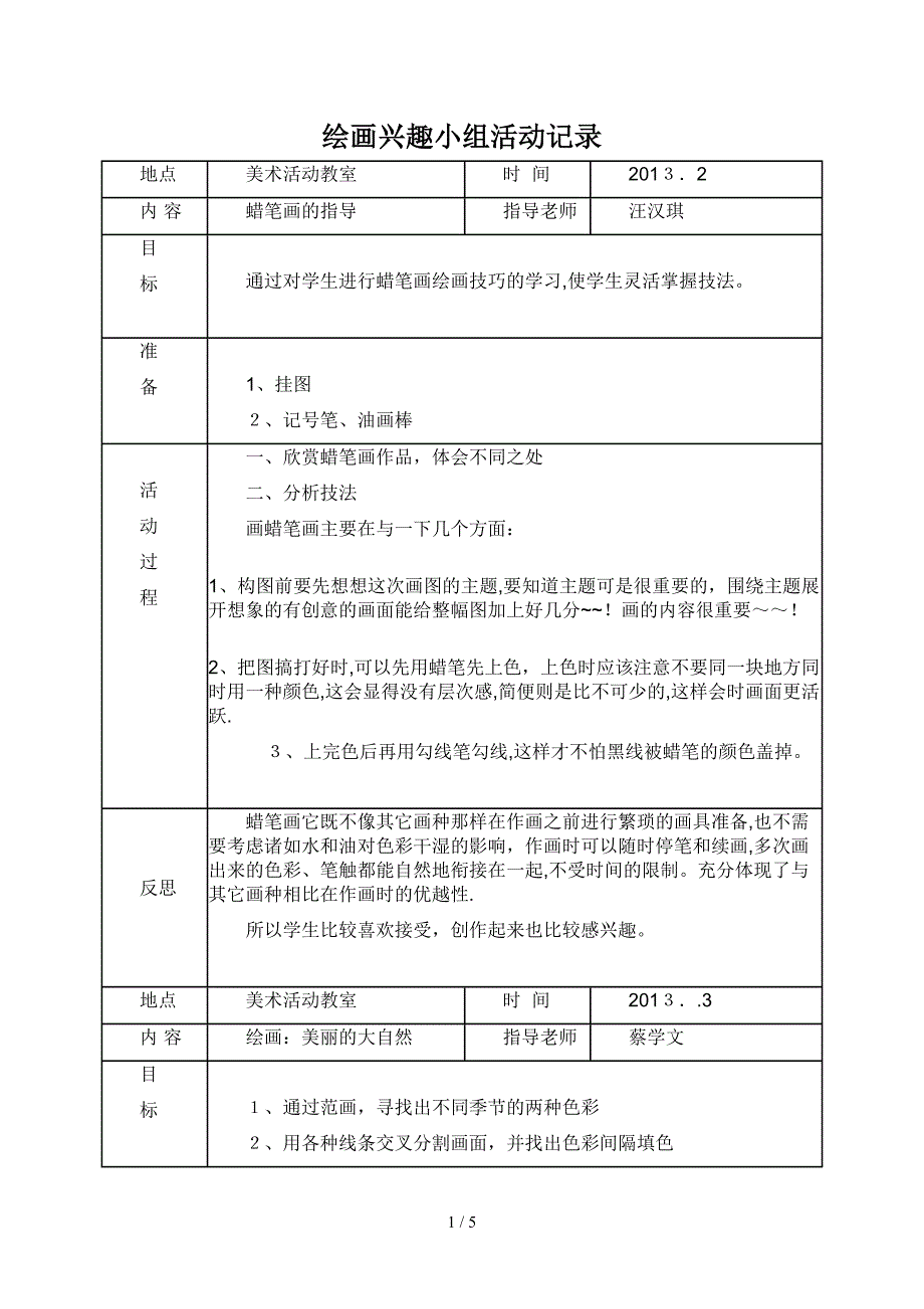 绘画兴趣小组活动记录_第1页