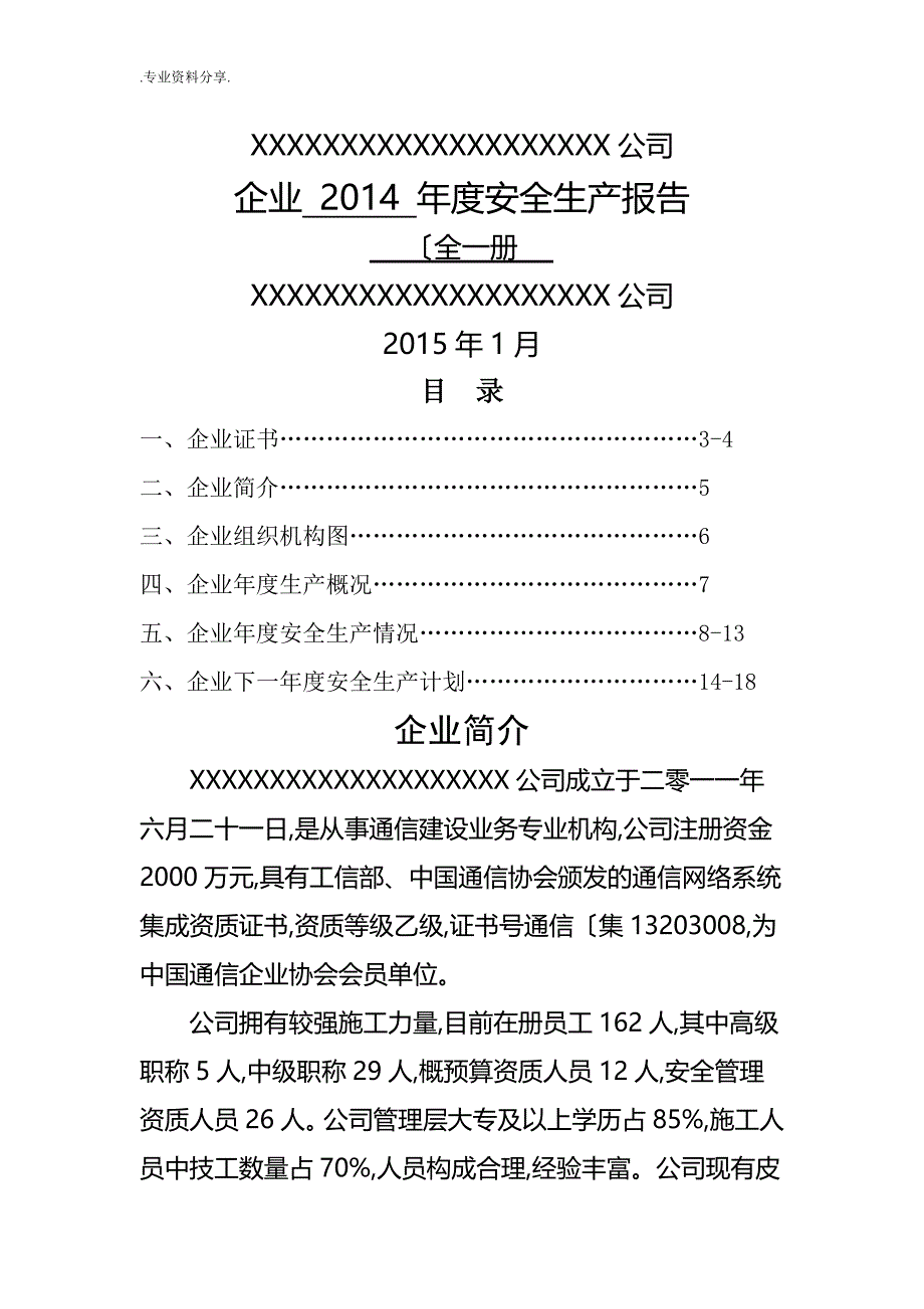 企业安全生产报告_第1页