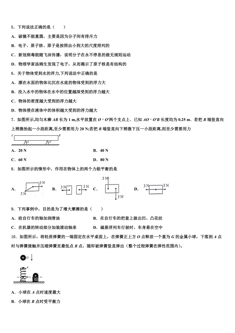 海南省邵逸夫中学2023学年八年级物理第二学期期末复习检测模拟试题（含解析）.doc_第2页