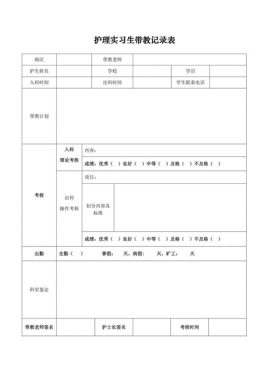 护理实习生带教记录本(护理部)_第5页