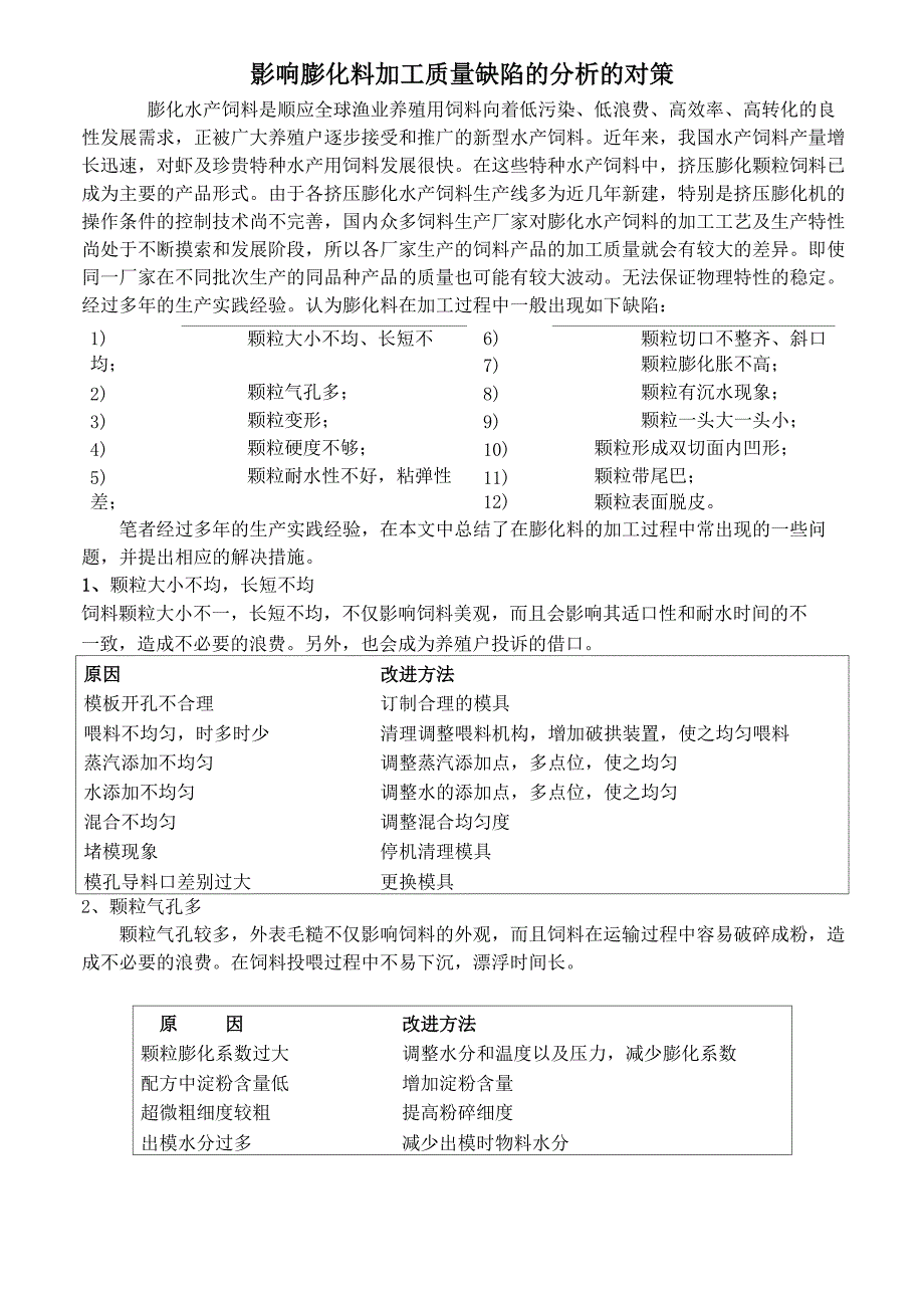 影响膨化料加工质量缺陷的分析的对策_第1页