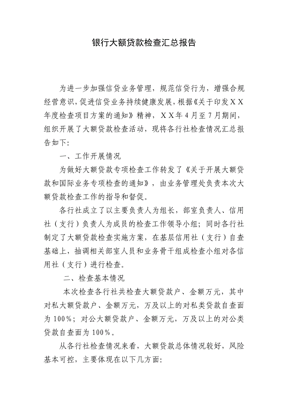 银行大额贷款检查汇总报告_第1页