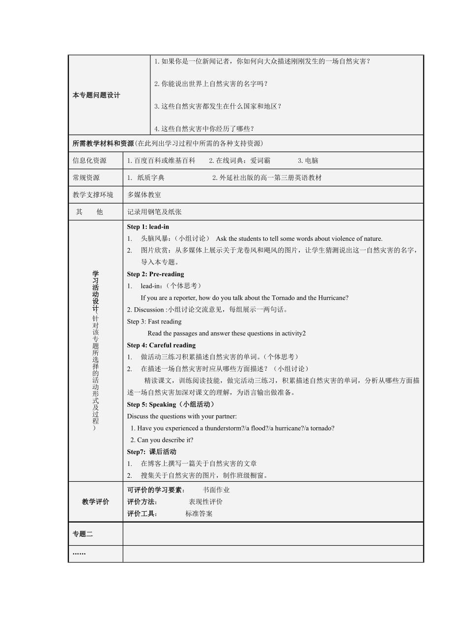 主题单元设计模板The Violence of Nature《自然灾害》.doc_第4页