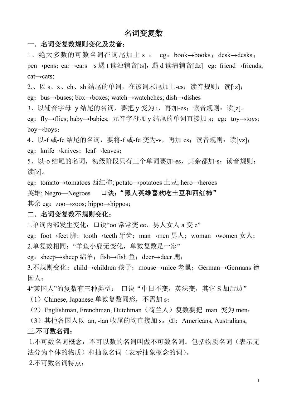 名词变复数的规则及习题.doc_第1页