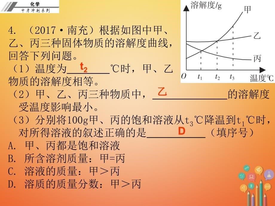 2018年中考化学冲刺 第13讲 饱和溶液 溶解度习题课件_第5页