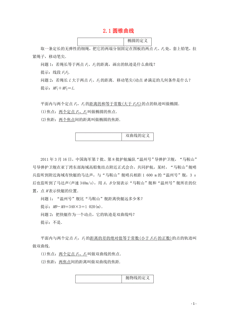 高中数学第二章圆锥曲线与方程2.1圆锥曲线学案苏教版选修111109_第1页