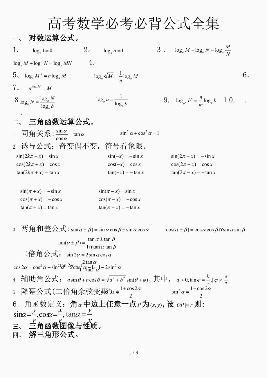 高考数学必考必背公式全集精选课件_第1页