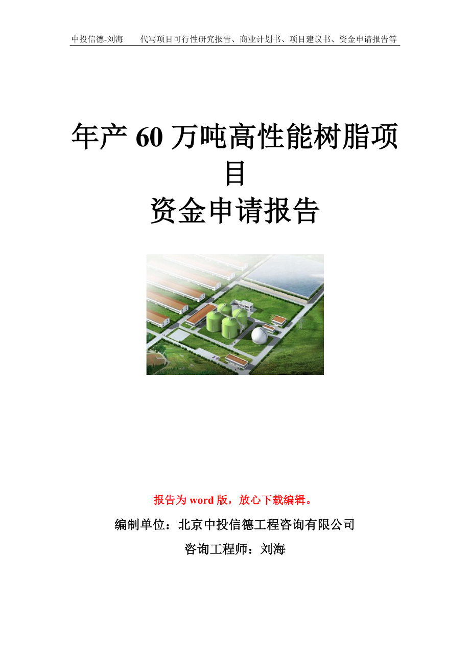 年产60万吨高性能树脂项目资金申请报告模板_第1页