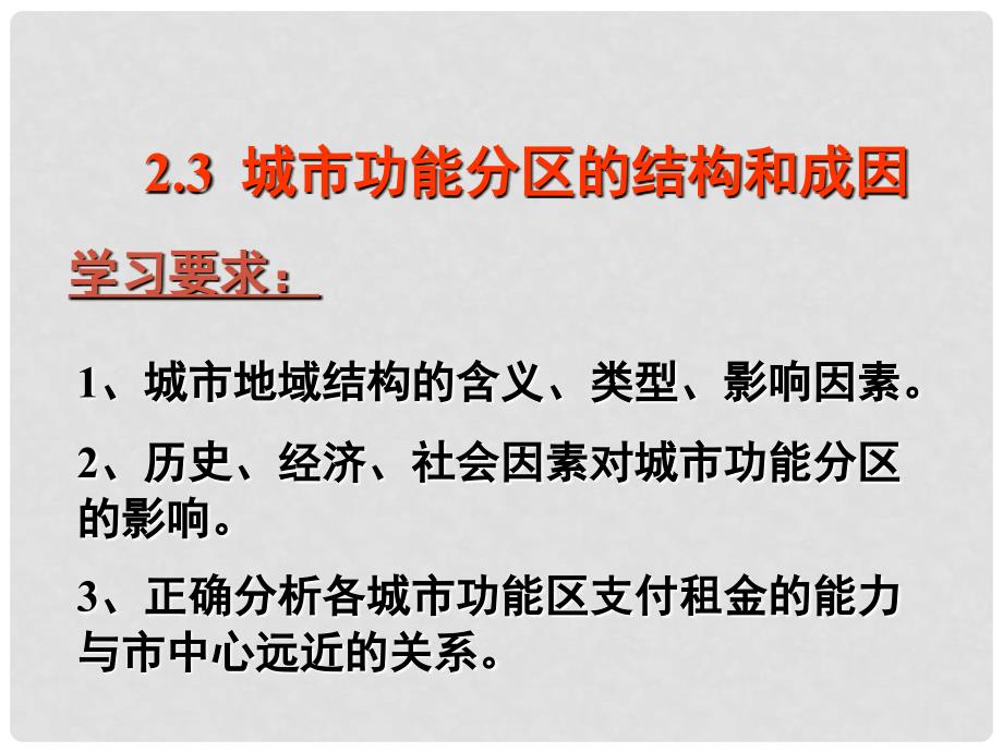 高中地理：2.3 城市功能分区的结构和成因 课件 旧人教版选修1_第1页