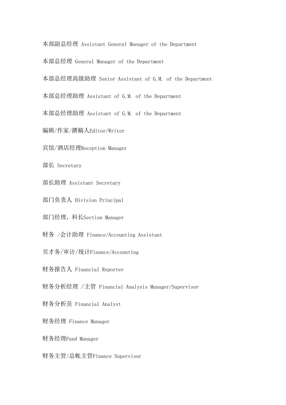 岗位职称部门名称中英文对照表模板_第3页