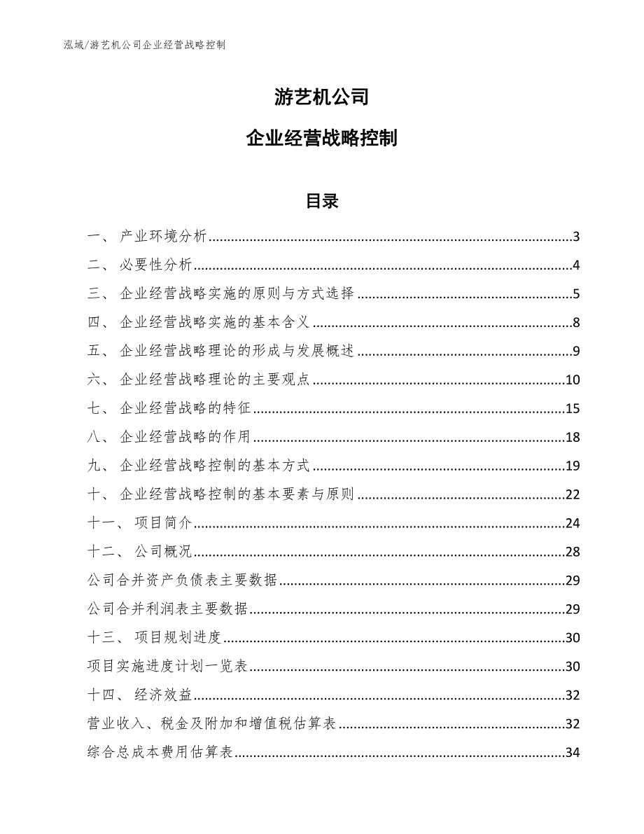 游艺机公司企业经营战略控制【参考】_第1页