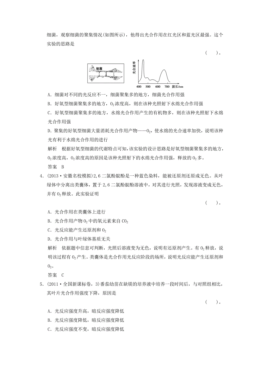 2014届高考生物一轮限时规范训练 3-3 光与光合作用（含解析）新人教版必修1_第2页