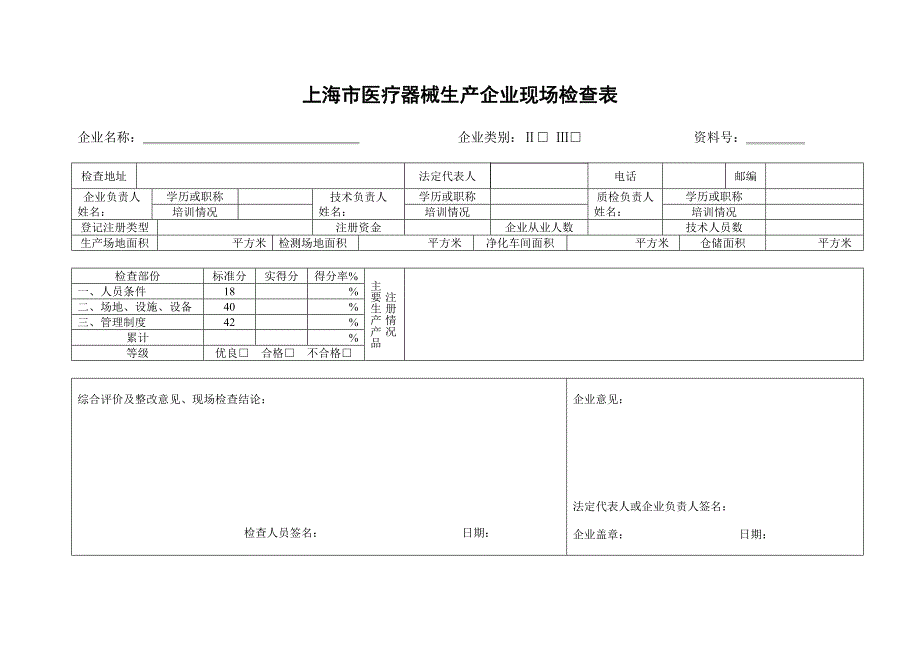 医疗器械生产企业现场检查表doc-质量体系考核检查表_第1页