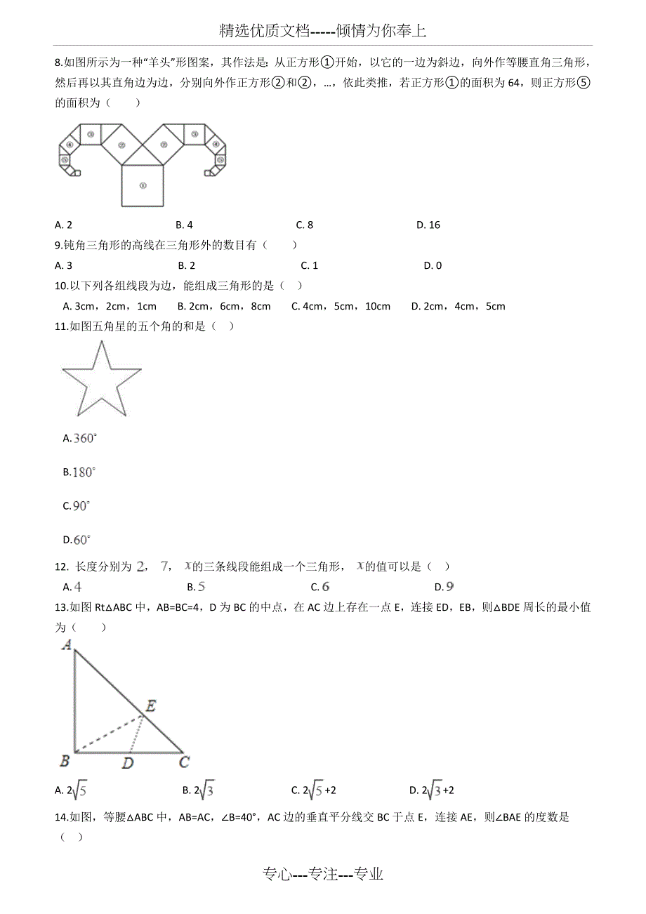 2019年中考数学三角形专题复习试卷含答案_第2页