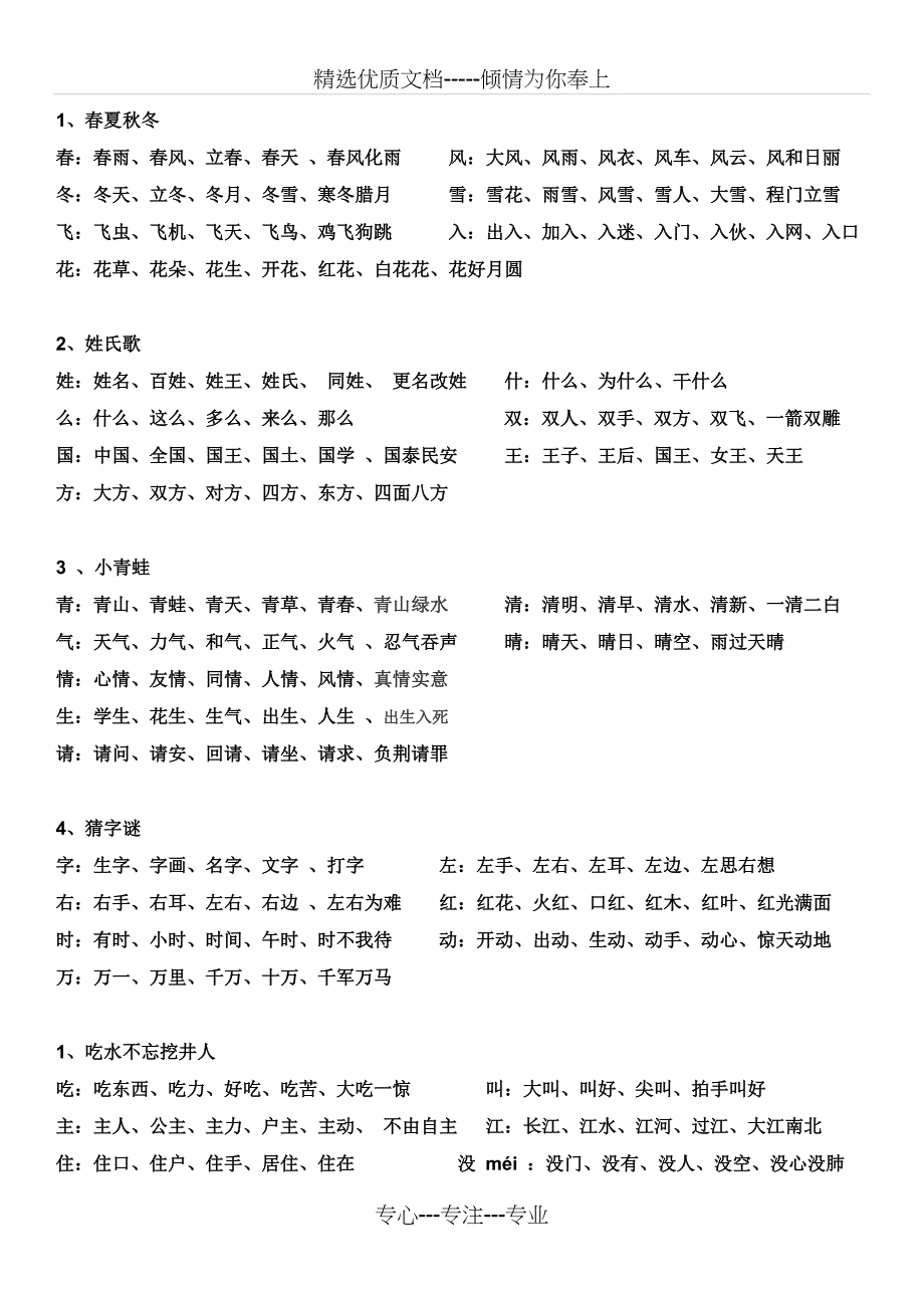 部编版语文一年级下册生字组词_第1页