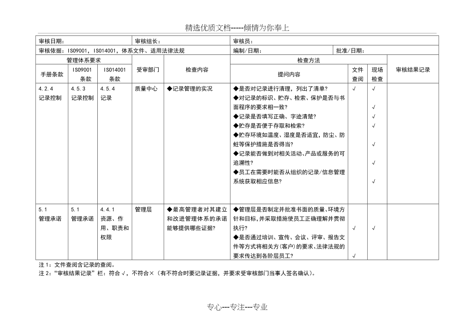 2018年新版ISO9001-14001内审检查表(共53页)_第4页