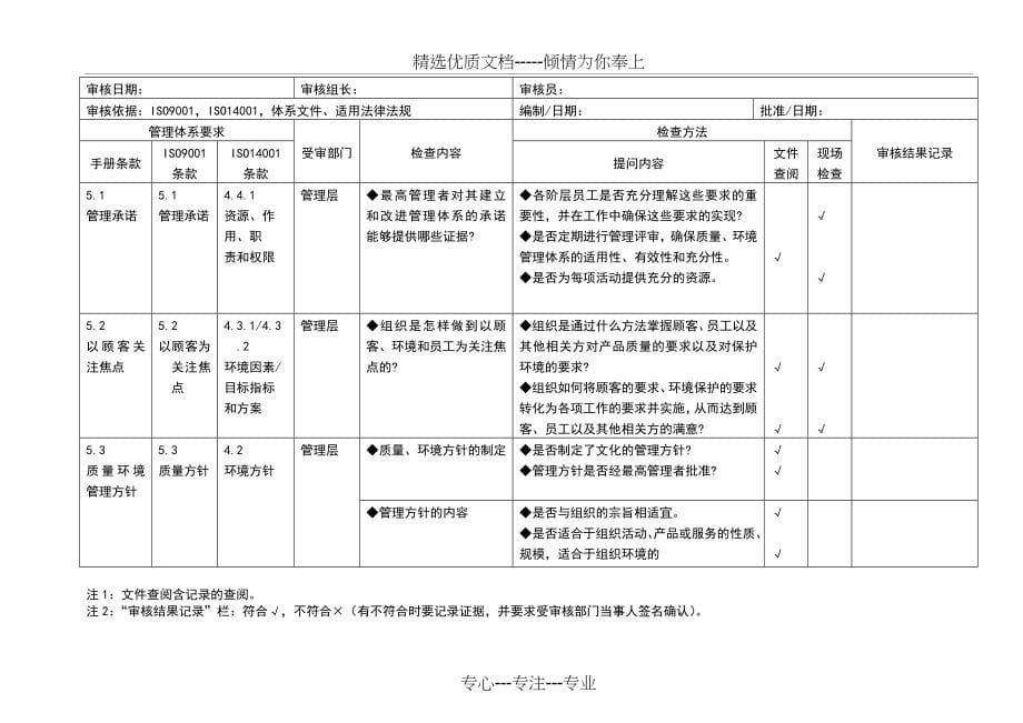 2018年新版ISO9001-14001内审检查表(共53页)_第5页