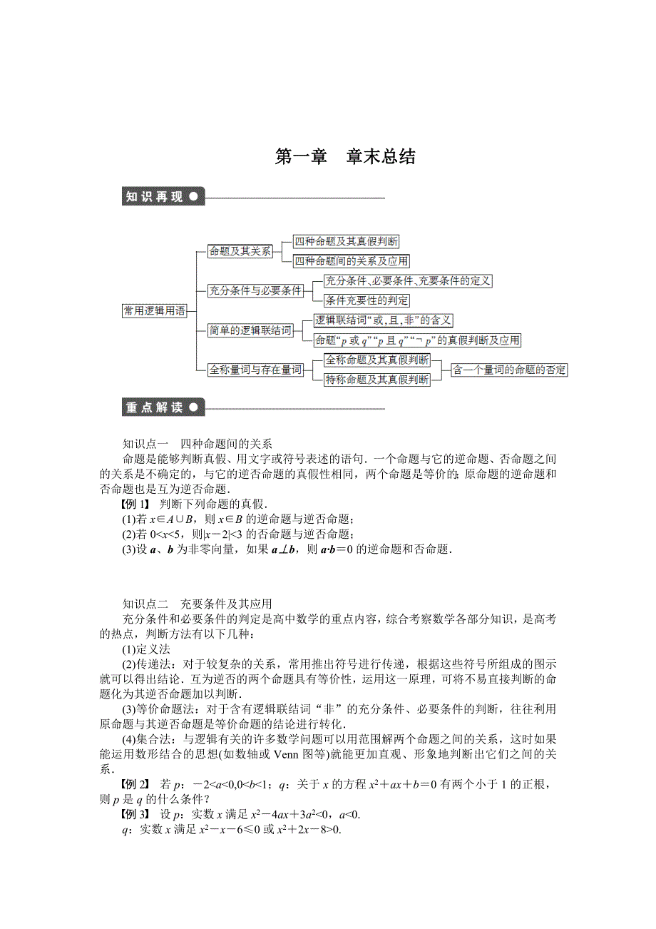 最新 高中数学人教A版选修1—1同步教学案：第1章常用逻辑用语章末总结_第1页