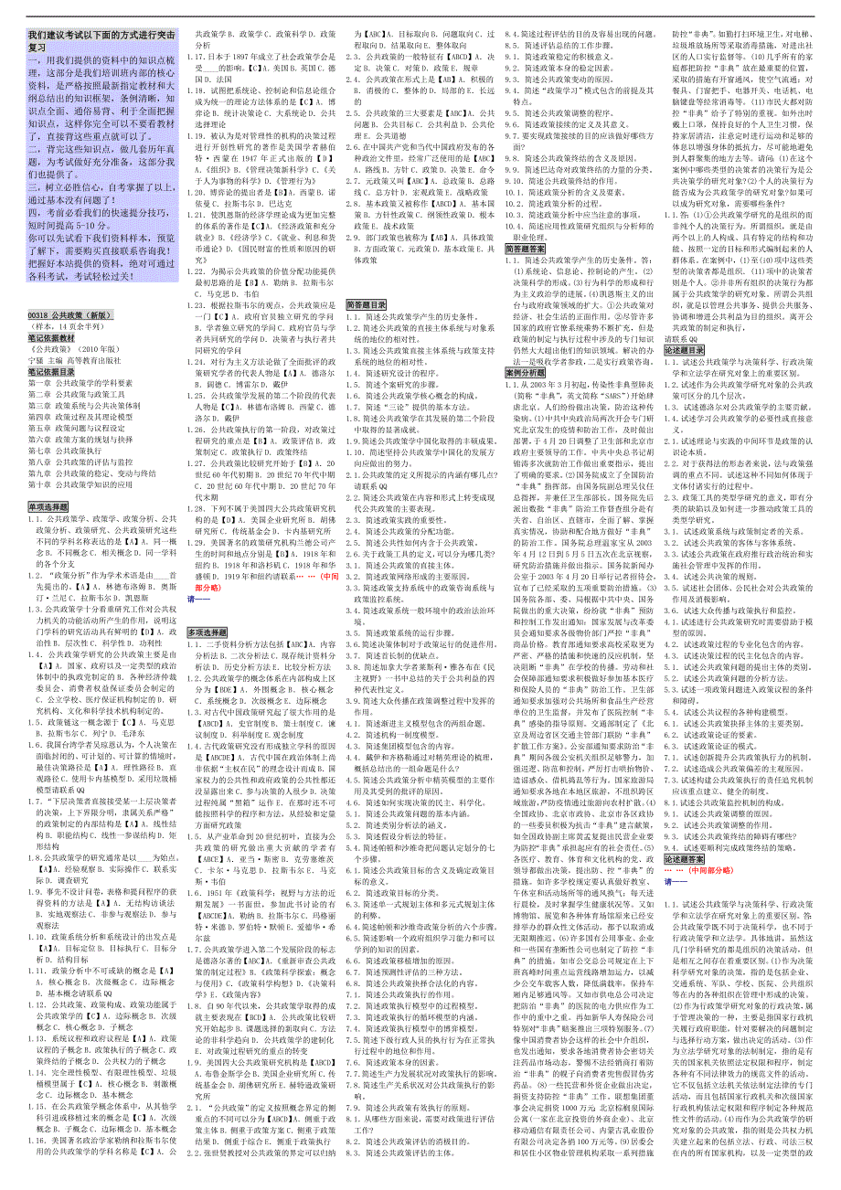 自考00318公共政策 自考重点资料 自考小抄笔记_第1页