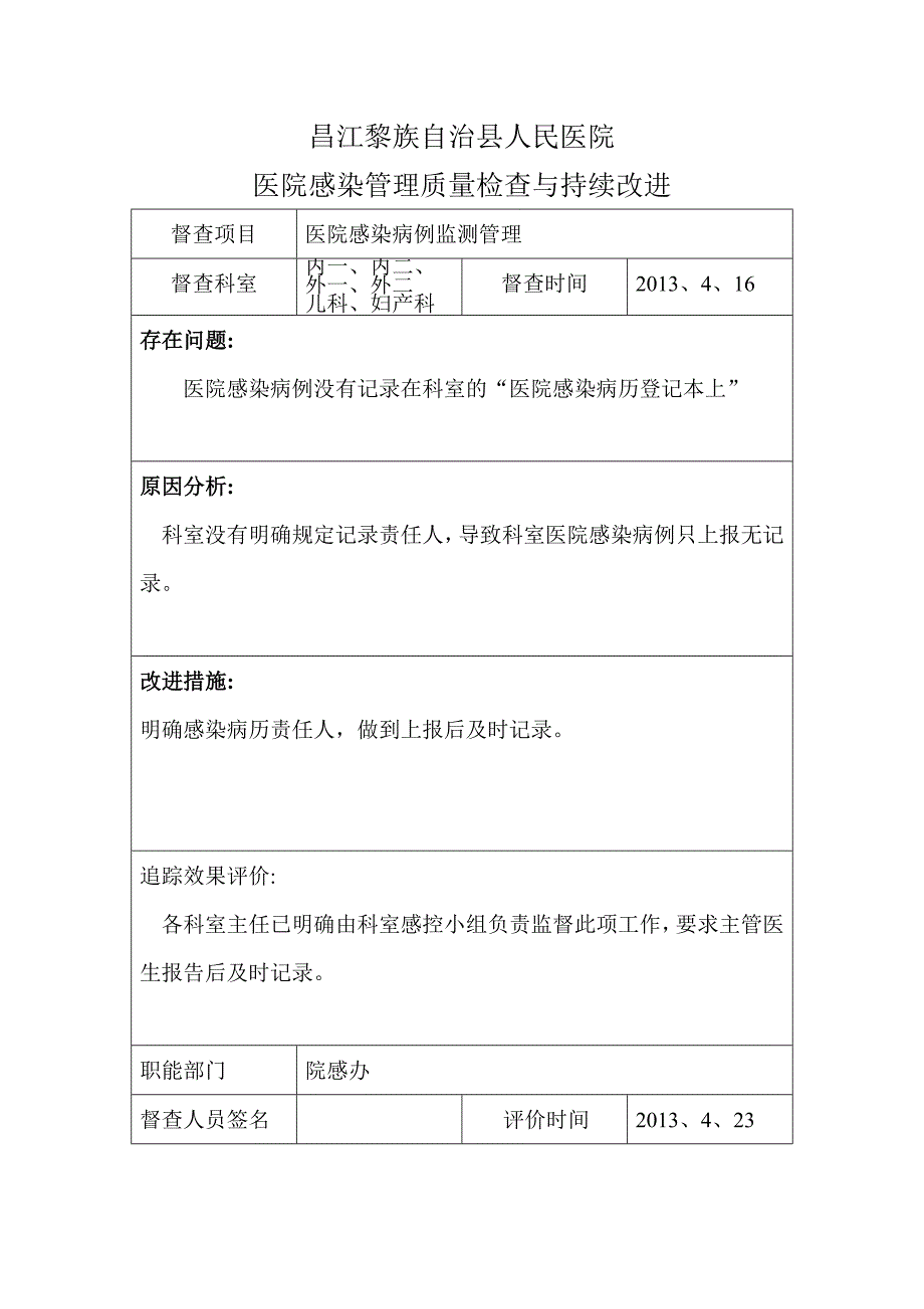 B2.院科两级医院感染管理组织对相关制度落实情况有监督检查,对发现问题及缺陷及时反馈,有持续改进措施-_第1页