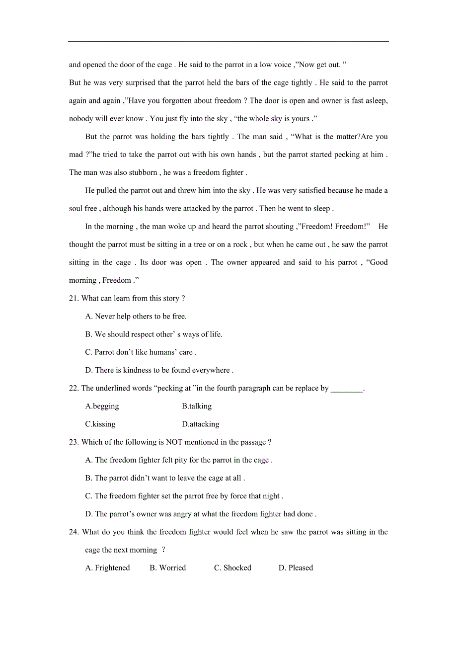 黑龙江省大庆高二上学期第二次11月月考英语试题Word版含答案_第4页