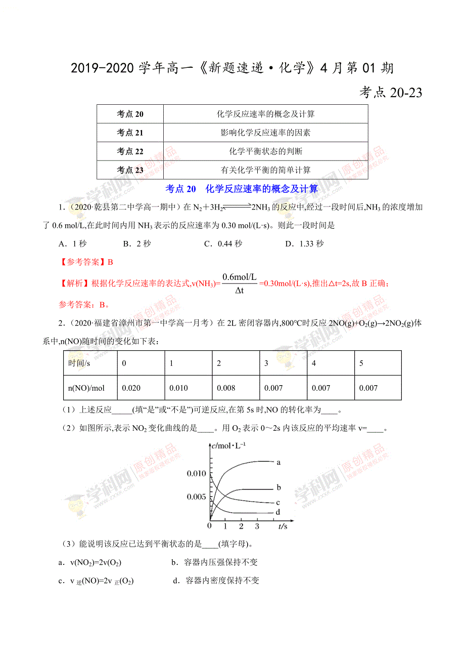 2019-2020学年高一《新题速递&#183;化学》4月第01期（考点20-23）_第1页