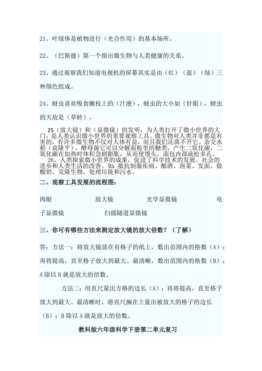 教科版六年级科学下册第1-4单元复习_第3页