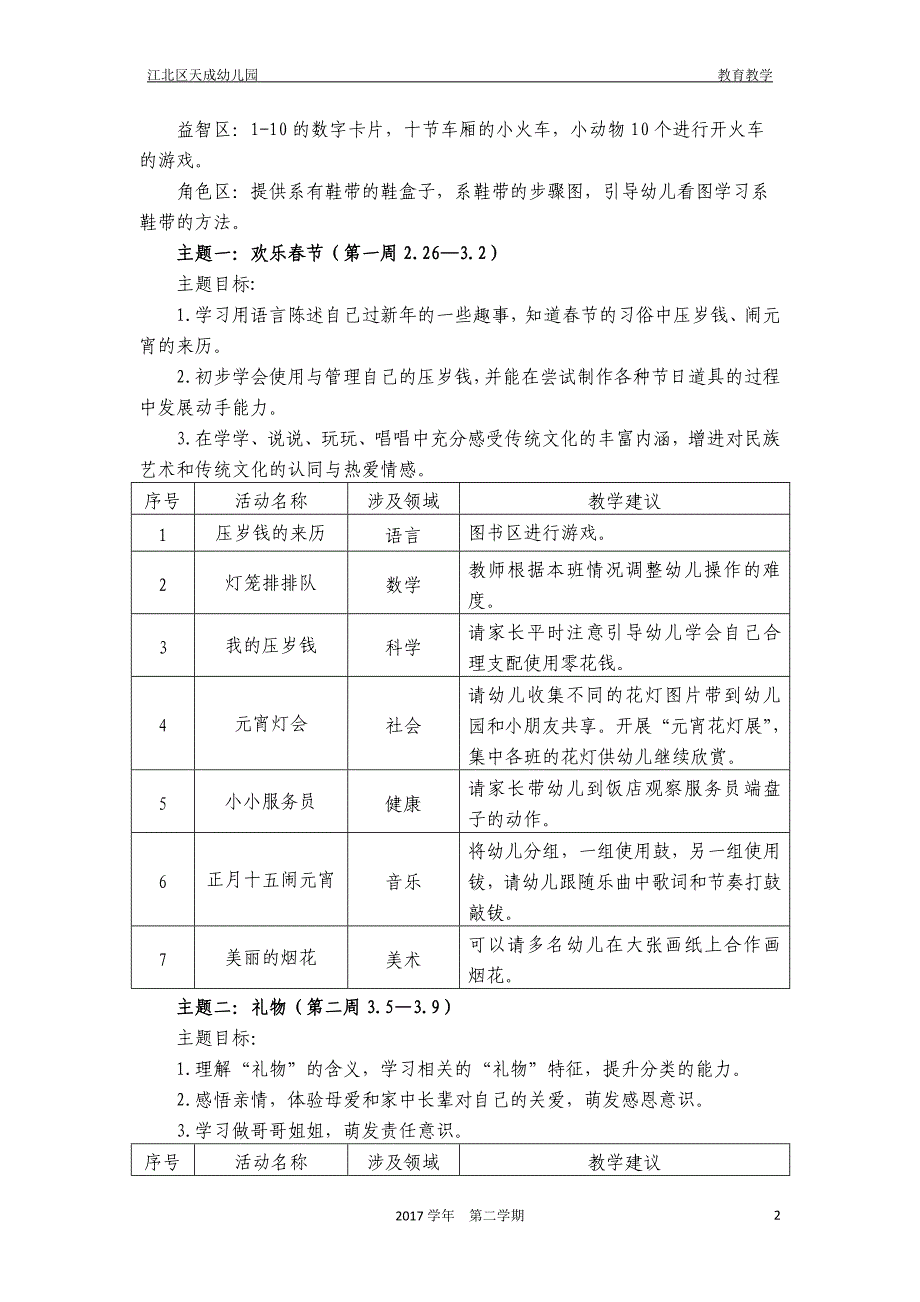 2017学年中班第二学期主题活动安排_第2页