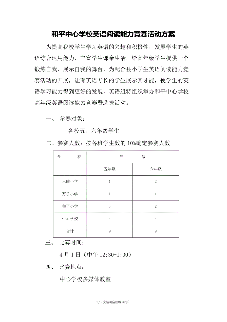 英语阅读竞赛方案_第1页