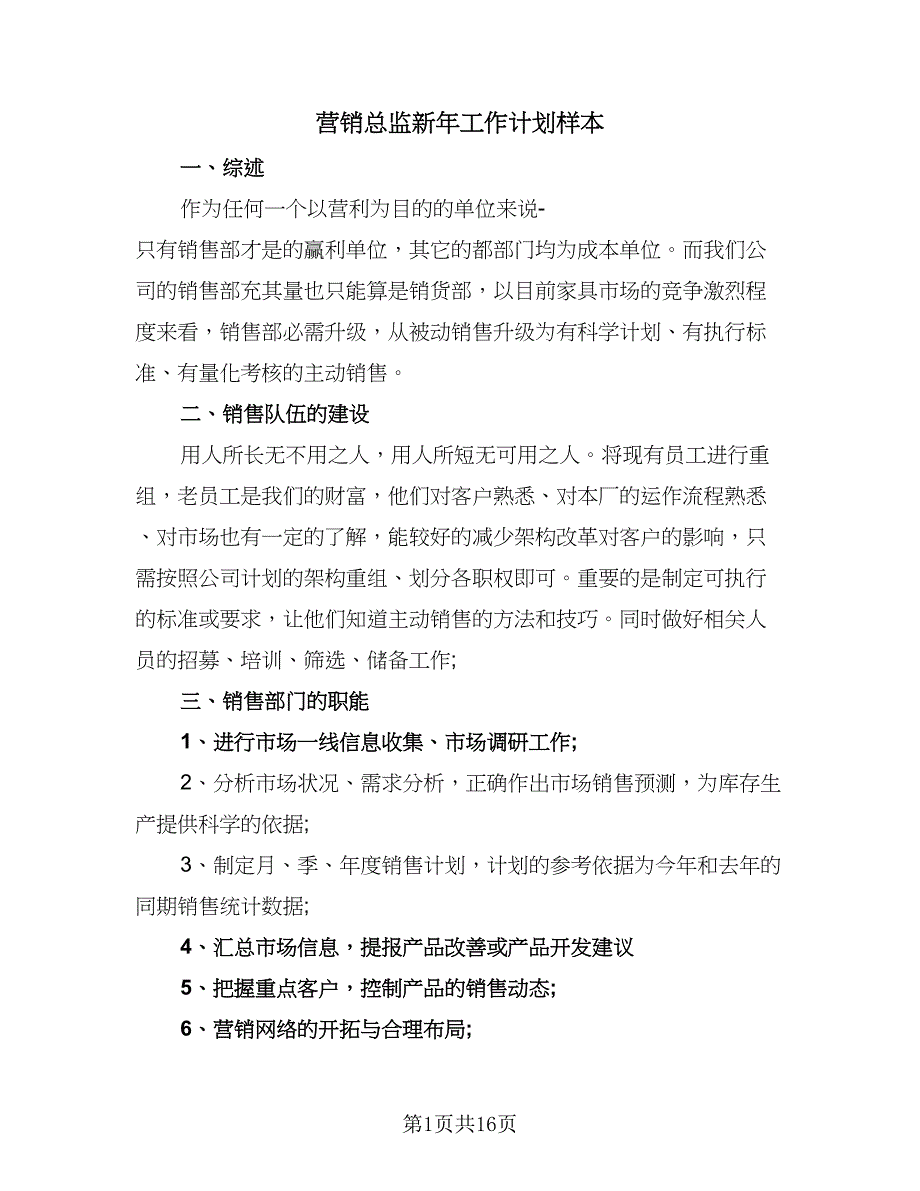 营销总监新年工作计划样本（5篇）_第1页