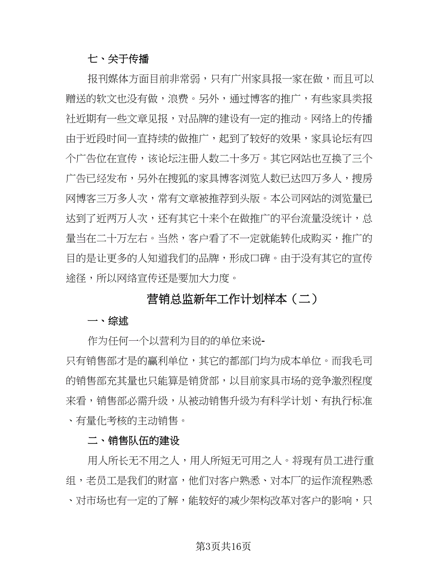 营销总监新年工作计划样本（5篇）_第3页