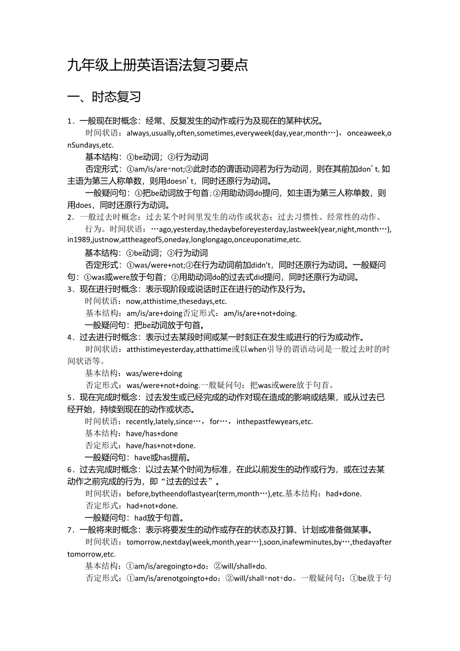 九年级上册英语语法复习要点_第1页