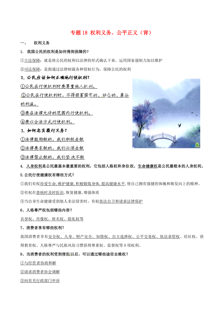 寒假总动员九年级政治寒假作业专题18权利义务公平正义背_第1页