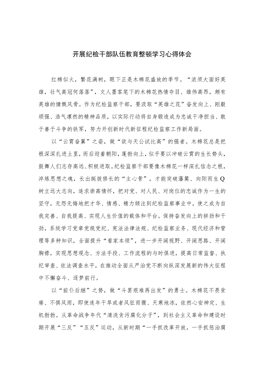 2023开展纪检干部队伍教育整顿学习心得体会【10篇精选】供参考范文_第1页