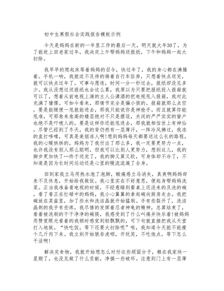 初中生寒假社会实践报告模板示例_第1页