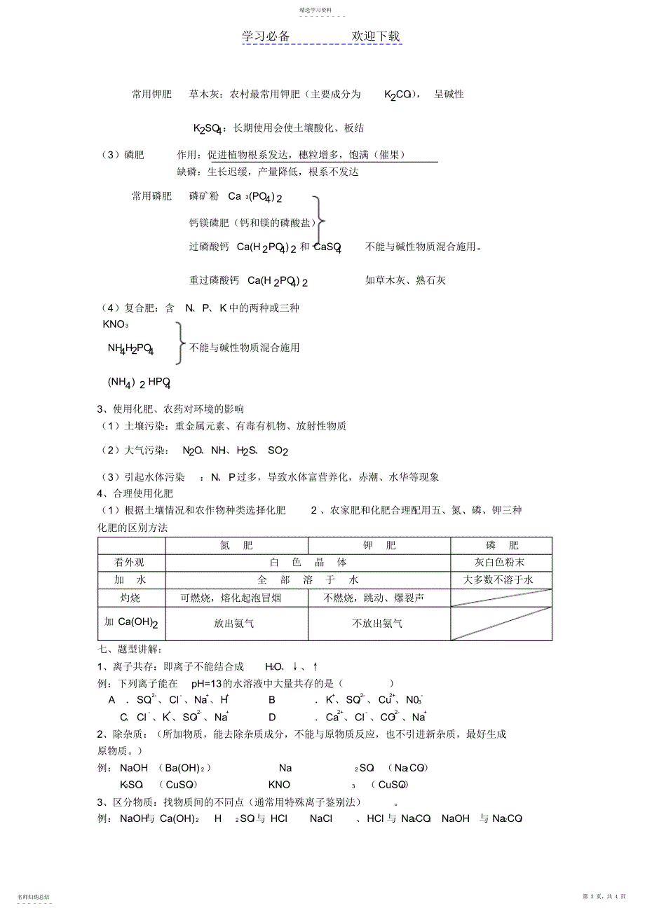 2022年初三化学第十一单元《盐化肥》知识点_第3页