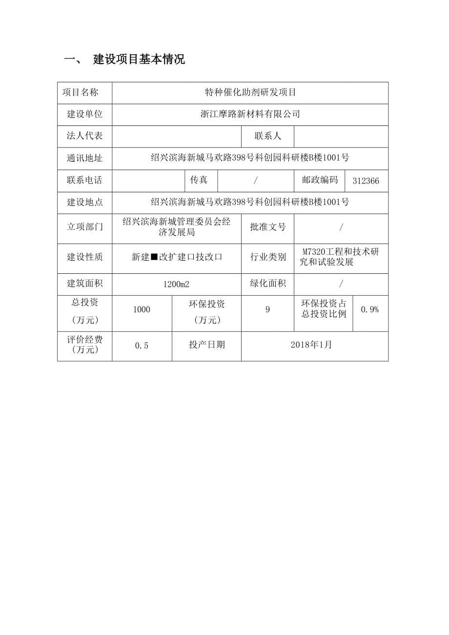 浙江摩路新材料有限公司特种催化助剂研发项目环境影响报告.docx_第5页