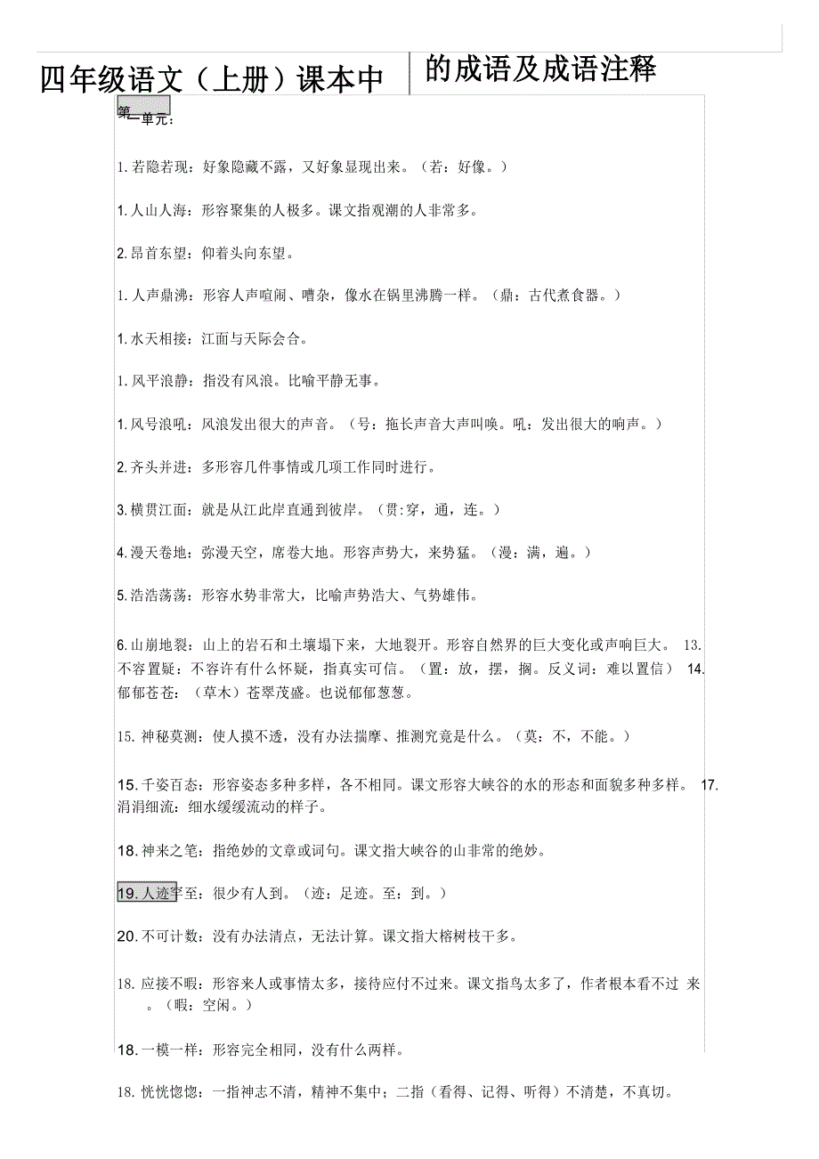 四年级语文上册课本中的成语成语注释及日积月累_第1页