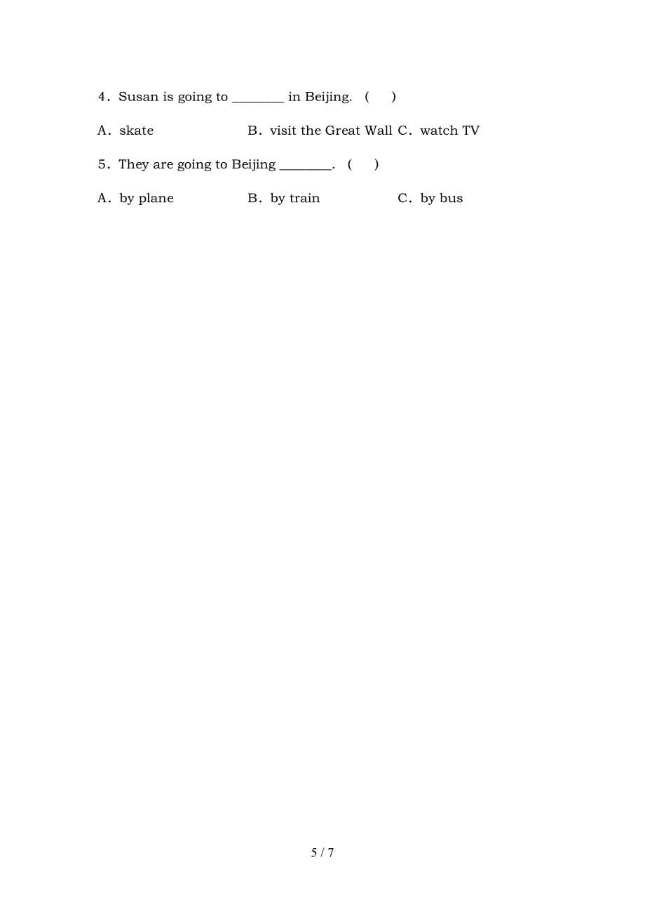 人教版pep六年级英语上册期中测试卷(附答案).doc_第5页