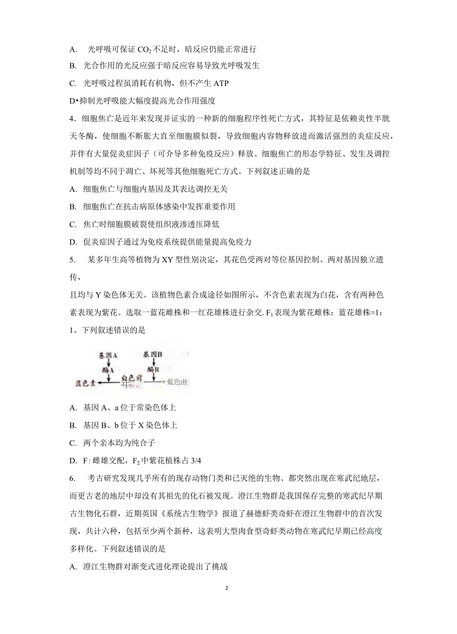 2021届山东省潍坊市高三下学期3月一模考试生物试题_第2页